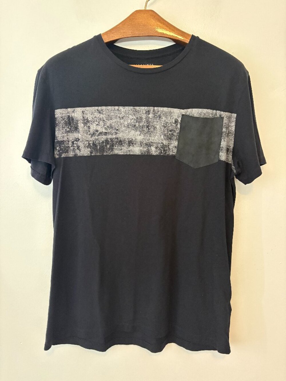 All Saints Black Grey Pocket Short Sleeve T-Shirt Size Small